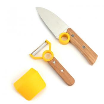 Yellow Plastic Wood Handle Kids Safe Kitchen Knife Set